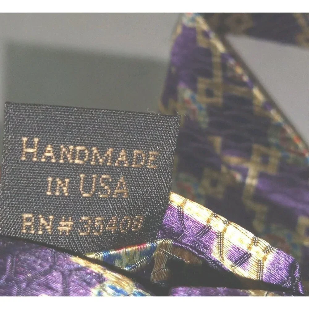 Jos.A. Bank 100% Silk Mens Tie Necktie Purple/Gold Geometric